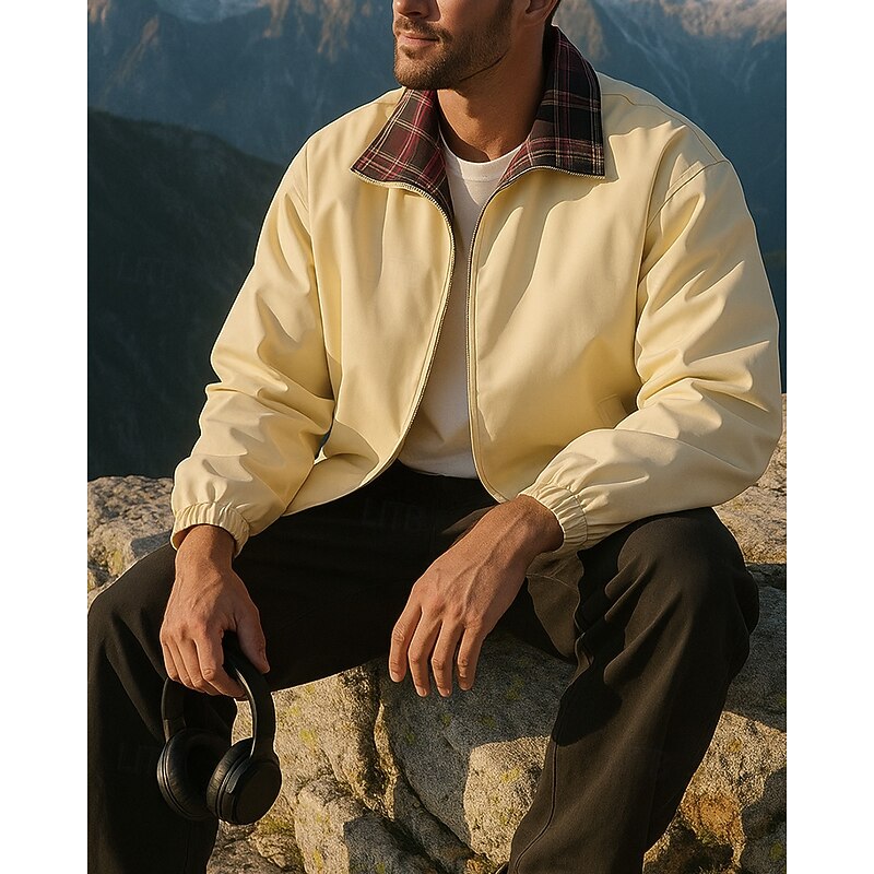 Men's Outdoor Jacket Hiking Jacket Outdoor Sun Protection Breathable Quick Dry Lightweight Hiking Outfits Hiking Clothes Spring Autumn / Fall Jacket Tennis Golf Running Solid Color Light Yellow Black