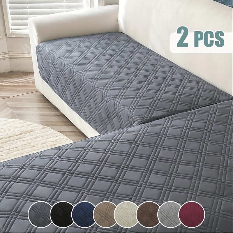 2pcs Modern Geometric L-Shaped Sofa Covers in Blue White Durable, Pet Friendly Couch Protectors with Quilted Design Machine Washable, Fits Sectional Sofas  Sofa Protection Cover Contemporary Sty
