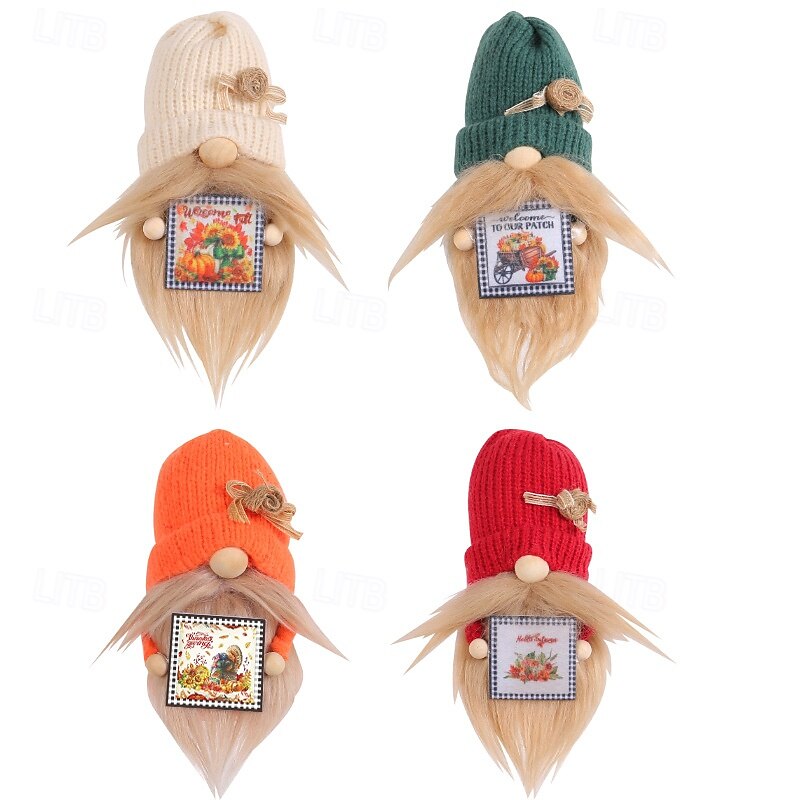 Fall Gnome Thanksgiving Autumn Harvest Decoration, Knitted Plush Doll with Hat, Cartoon Figurine, Tabletop Figurine3