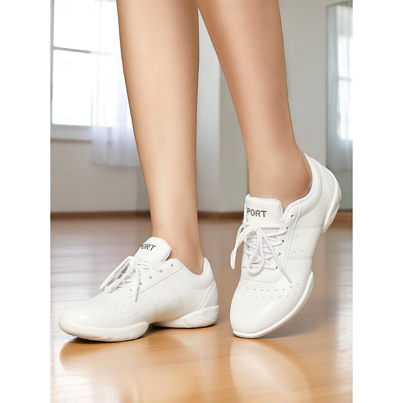 Women's White Dance Sneakers - Lightweight Lace-Up Fitness Jazz Shoes for Indoor Practice and Performance Training3