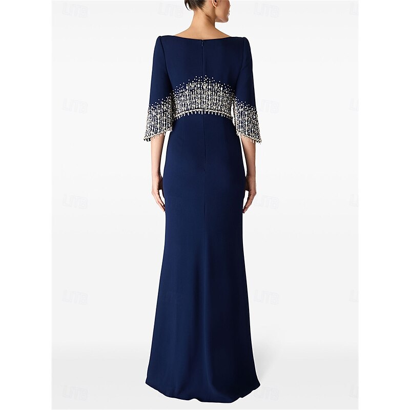 Mermaid / Trumpet Quinceanera Dresses Elegant Dress Formal Wedding Floor Length Half Sleeve Crew Neck Satin with Beading2