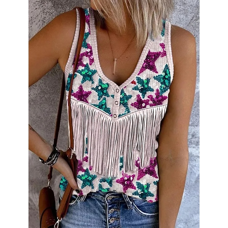 Women's Patriotic  Camisole Tank Top Flag Stylish Casual Sleeveless Sleeveless V Neck Crop Tops Daily Print Purple Green Beige Summer Spring2