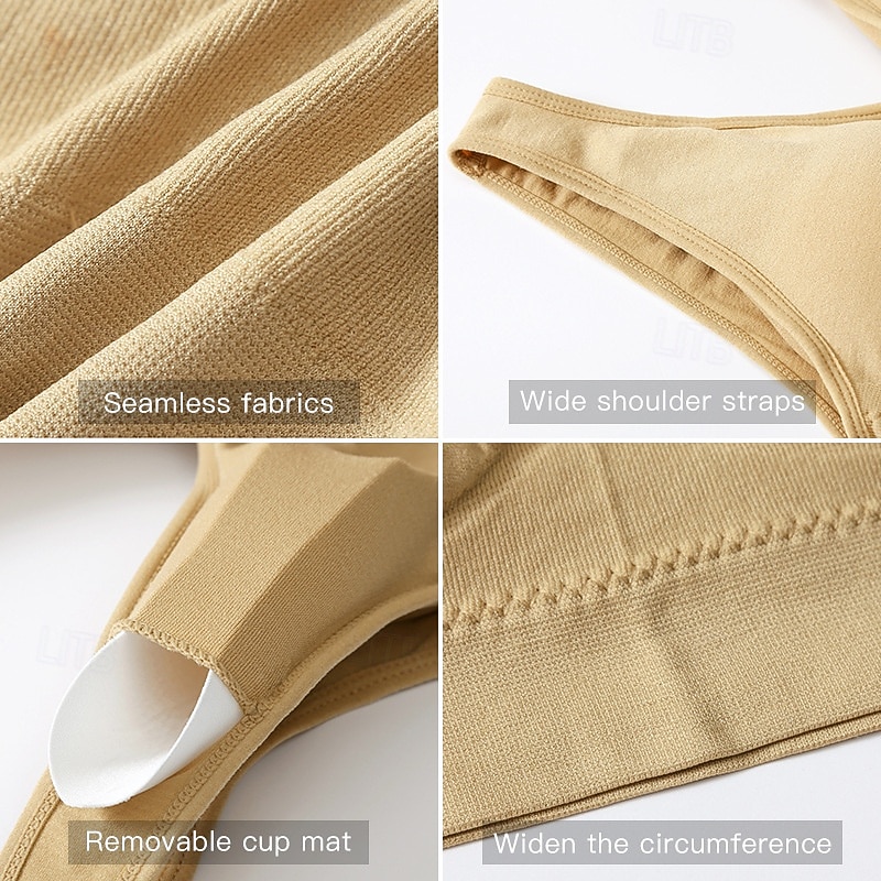 Women's Yoga Bra Pilates Bra Sports Bra Bra Top Push Up Seamless Anti-vibration Wireless Solid / Plain Color Sport Activewear Deep Purple Watermelon Red Gym Zumba Running2