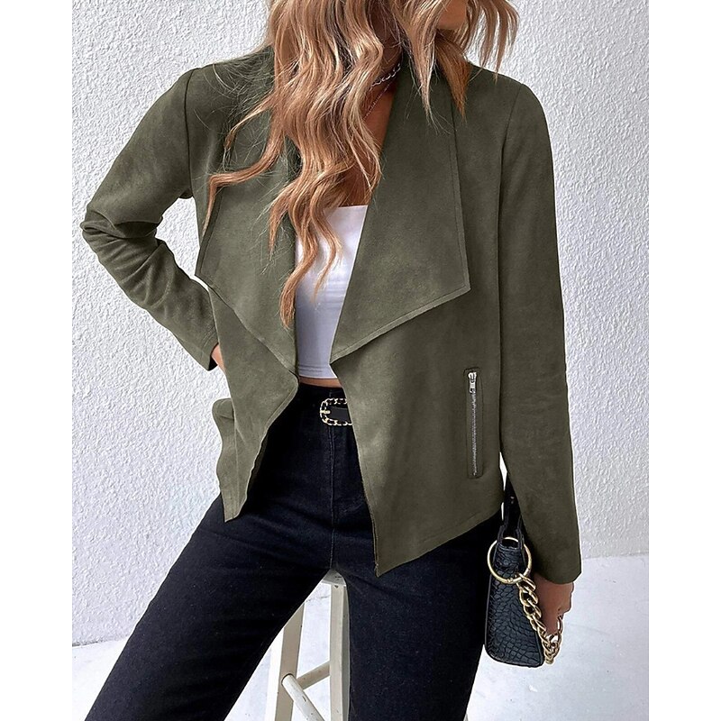 Women's Casual Jacket Comfortable Zipper Fashion Outdoor Plain Going out Weekend Open Front Regular Turndown Regular Fit Long Sleeve Outerwear Black Brown Army Green Fall Winter2