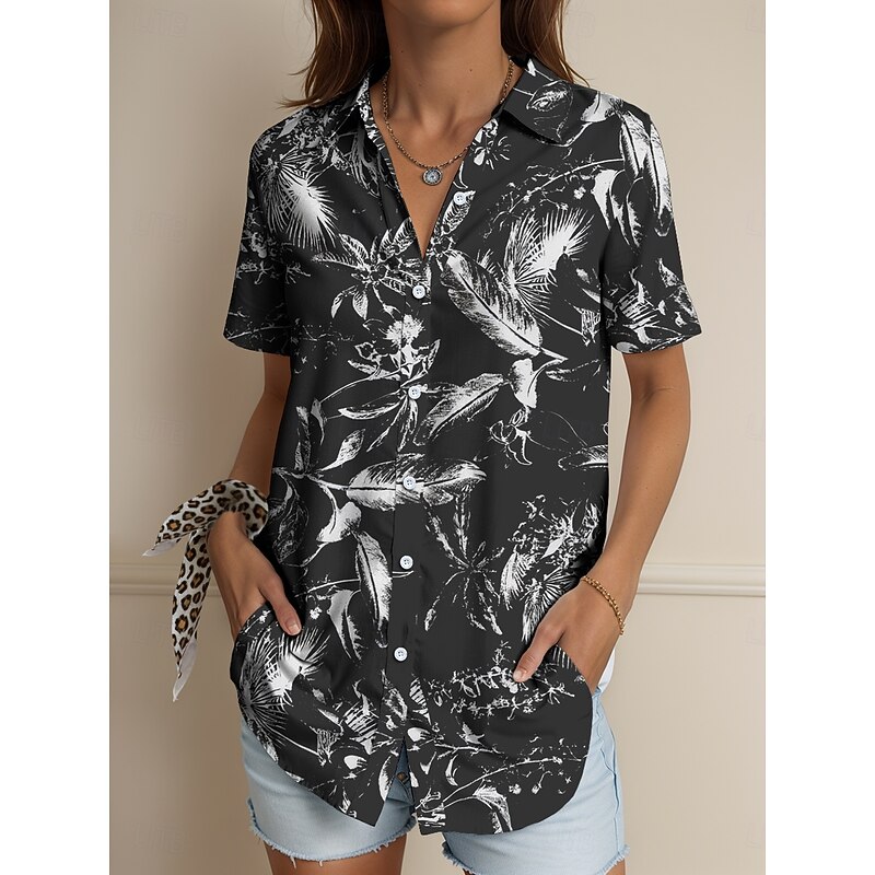 Women's Shirt Long Sleeve Button Down Blouse Floral Graphic Vintage Tropical Daily Sleeveless Short Sleeve Shirt Collar Regular Tops Daily Black White Pink Blue Purple Summer Spring4