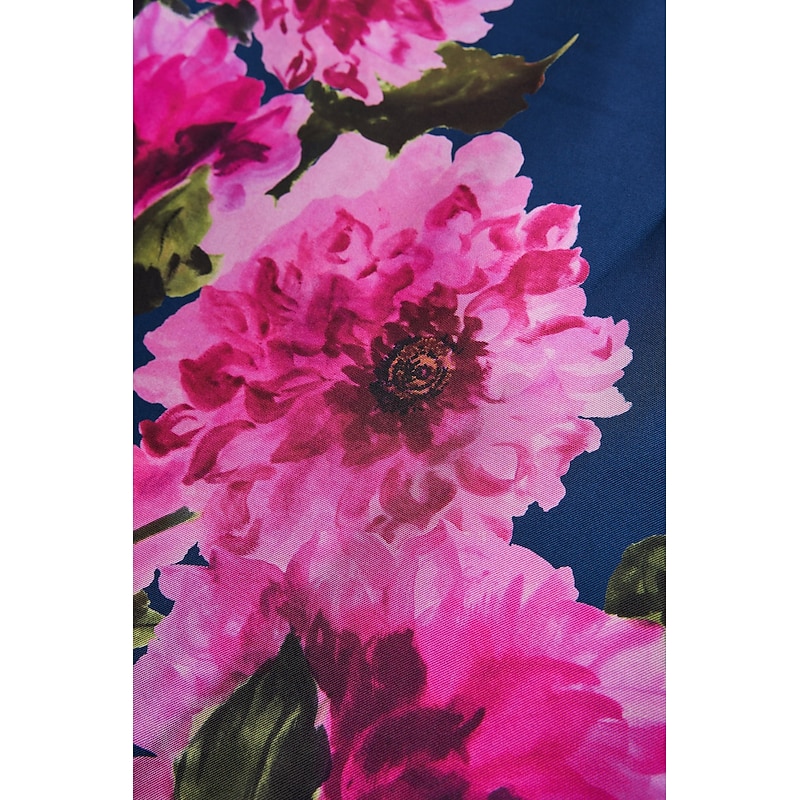 A-Line Evening Gown Elegant Dress Formal Wedding Floor Length Sleeveless High Neck Pocket Satin with Floral Print2