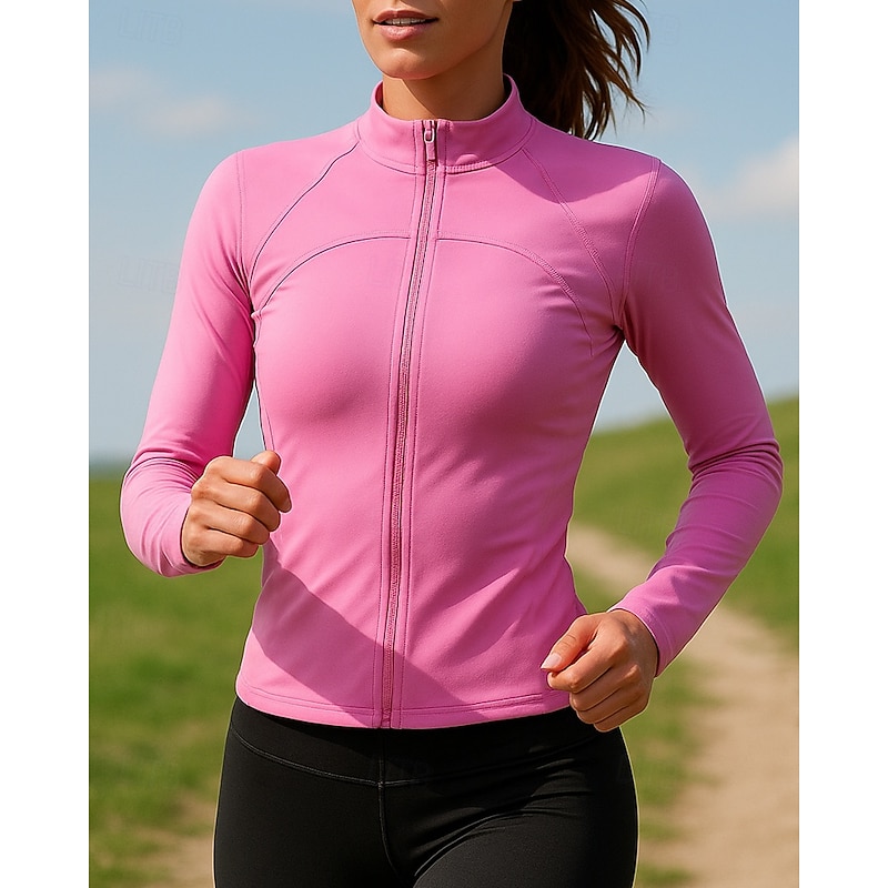 Women's Running Jacket Outdoor Jacket Full Zip Long Sleeve Outerwear Solid Colored Quick Dry Lightweight Breathable Tennis Golf Running Sportswear Activewear Pink Green Rose Red3