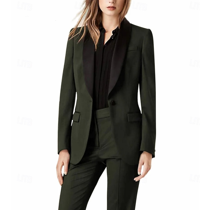 Women's 2 Pieces Suits Formal Wedding Guest Stretch Crepe Elegant Long Sleeve Floor Length Shawl Lapel Single Breasted