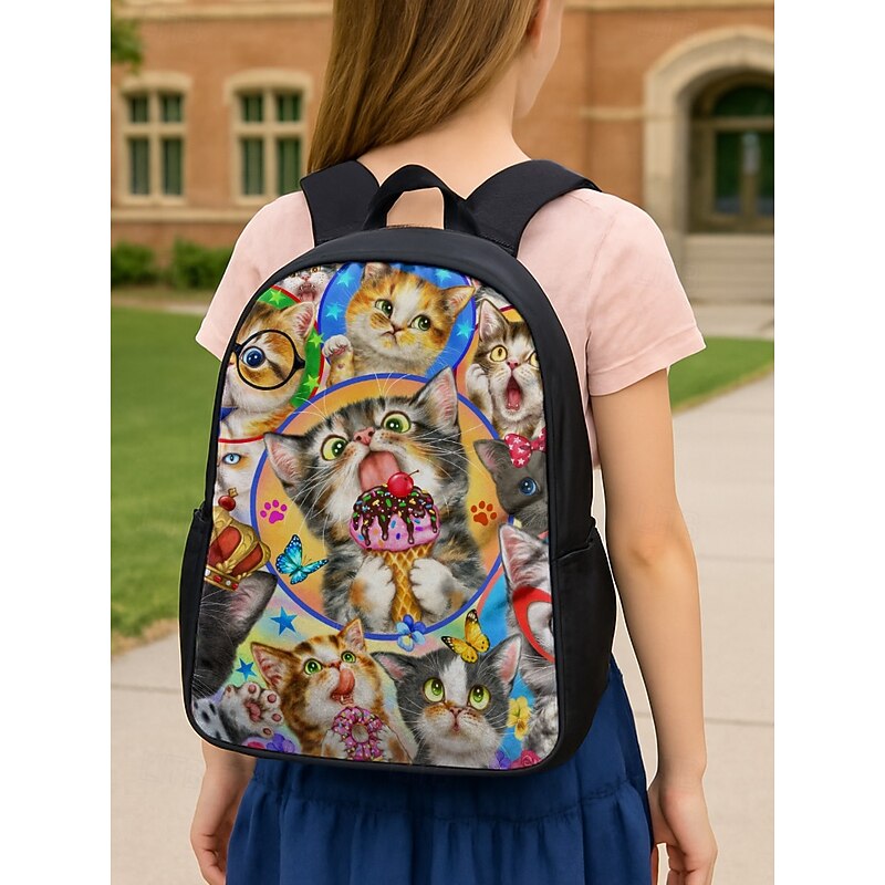 Children's 3-Piece Cat Print Backpack Set with Lunch Bag and Pencil Case – Cute Cartoon Style, Durable and Lightweight, Perfect for Girls' School, Travel and Daily Use Kayomi Harai2