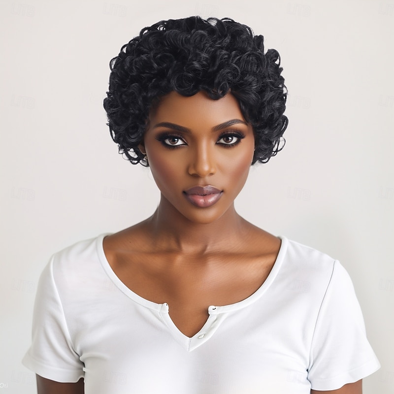 Synthetic Wig Jerry Curl Afro Curly Layered Haircut Asymmetrical Machine Made Wig 10 inch A1 Synthetic Hair Women's Cool Classic Adorable Multi-color3