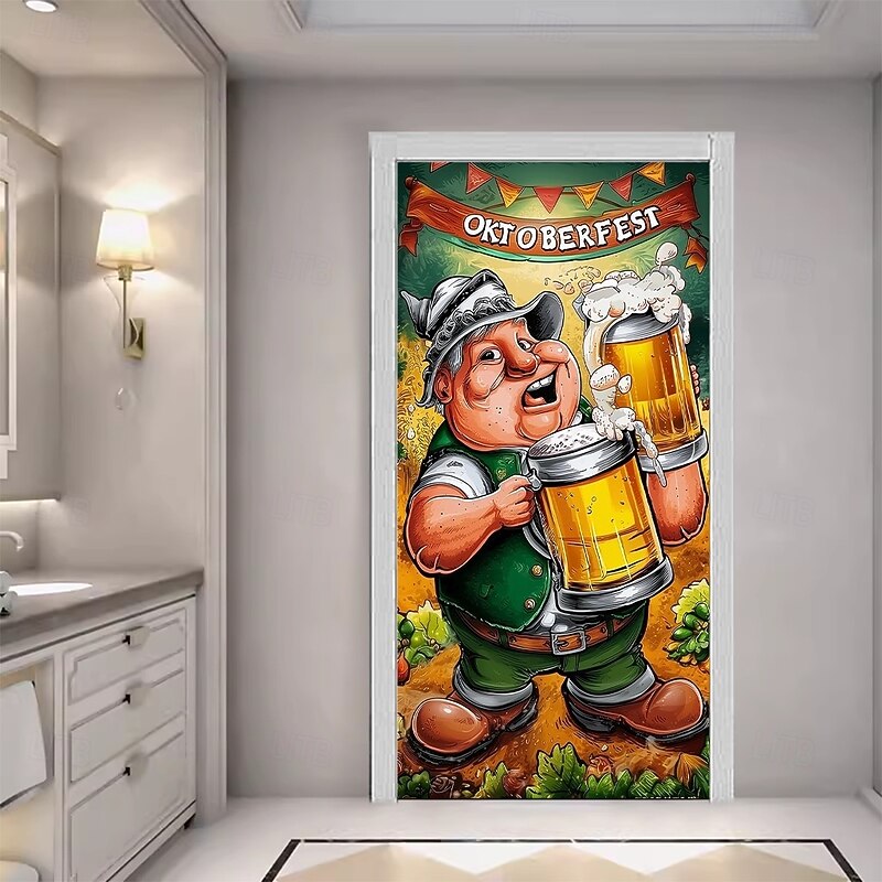 Oktoberfest Door Decorations German Costume Bavarian Door Covers Door Tapestry Door Curtain Decoration Backdrop Indoor/Outdoor Door Banner for Front Door Office Door4