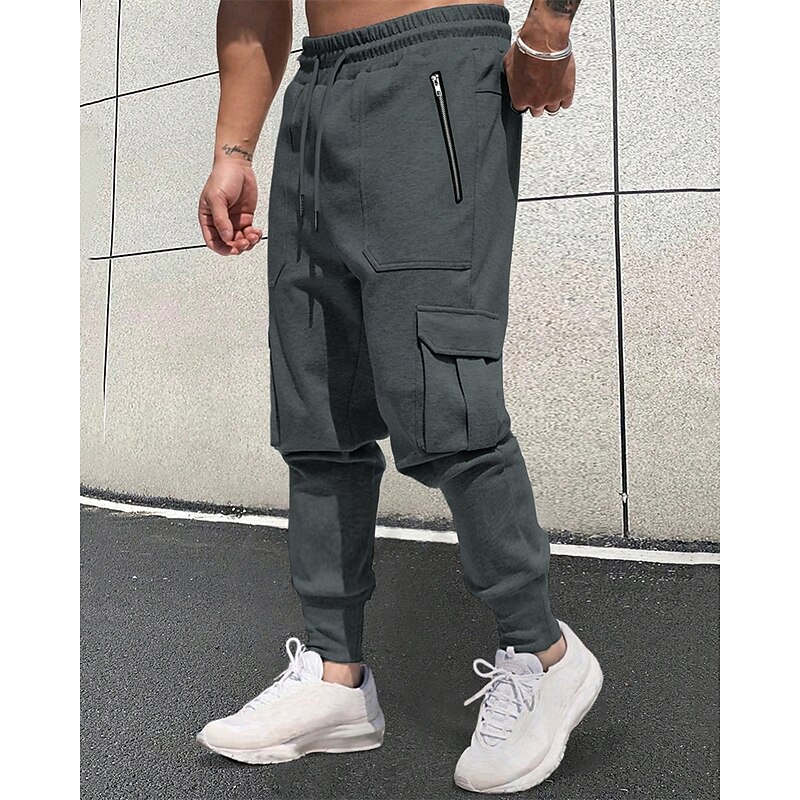 Men's Athletic Pants Sweatpants Joggers Trousers Cargo Sweatpants Pocket Elastic Waist Drawstring Plain Comfort Sports Outdoor Daily Fashion Casual Black Dark Gray Micro-elastic2