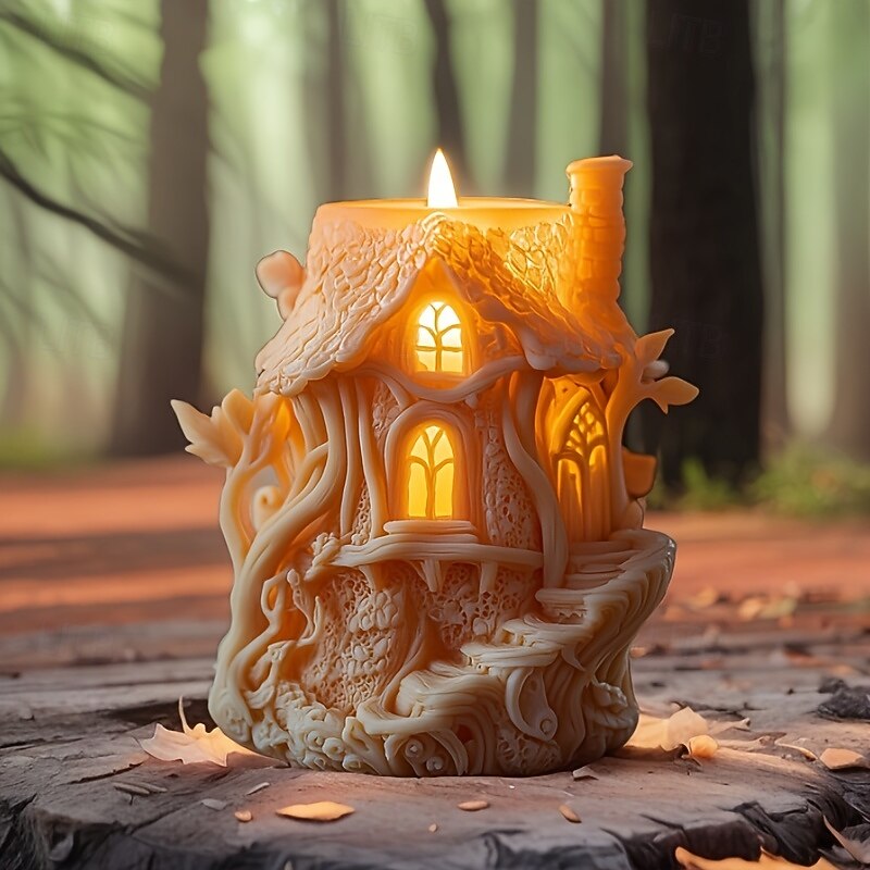 3D Silicone Fairy House Candle Mold - Enchanted Forest Design with Gothic Windows & Tree Root Details Perfect for Easter & Ramadan Decor DIY Resin Craft 1pc Magic Home Decoration DIY Crafts4