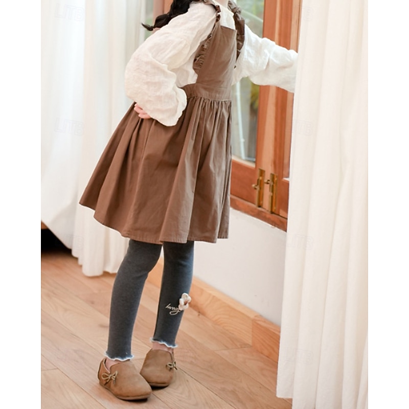 Kids Girls' Leggings Solid Color Streetwear School 4-12 Years Fall Black Pink Dark Gray2