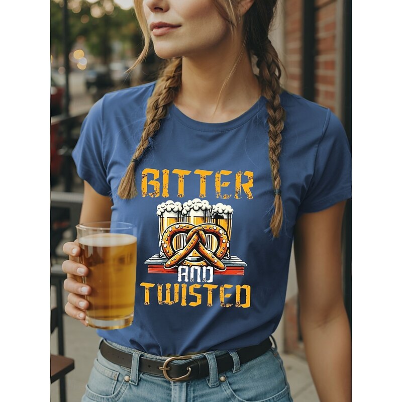 Oktoberfest Women's T Shirt Graphic Letter Vintage Stylish Classic Short Sleeve Crew Neck Regular Tops Daily Weekend Print Black Blue Purple Green Summer Spring3