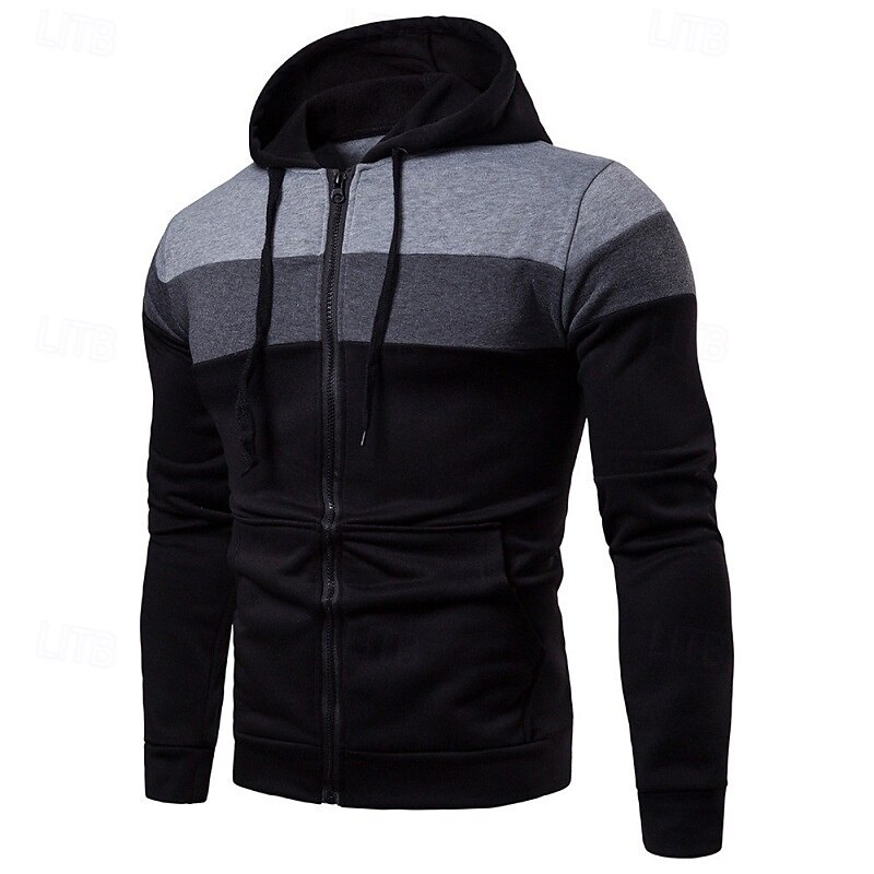 Men's Hoodie Full Zip Hoodie Black Yellow Red Blue Dark Gray Hooded Color Block Patchwork Sports & Outdoor Daily Holiday Polyester Streetwear Basic Casual Spring Autumn / Fall Clothing Apparel Hoodies3