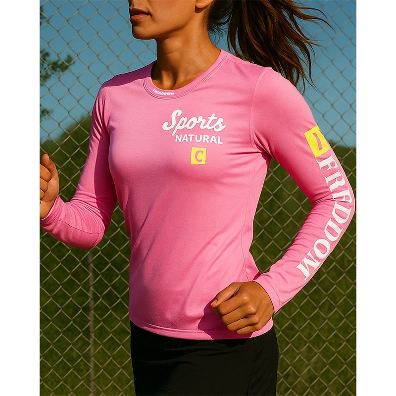 Women's Running T-Shirt Running Top Sports Top Long Sleeve Tee Tshirt Letter Quick Dry Lightweight Breathable Hiking Running Sportswear Activewear Black Pink