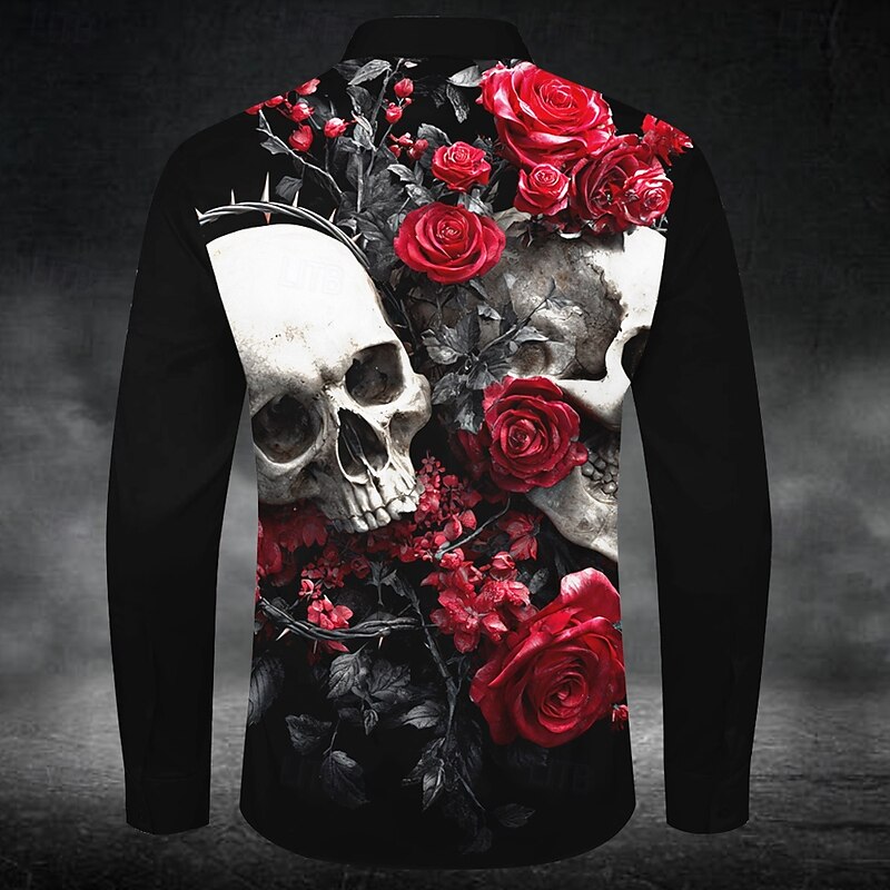 Men's Romantic Halloween Costumes Day of the Dead Shirt Button Up Shirt Long Sleeve Dark Gothic Style Holiday Streetwear Summer Spring Turndown 3D Print Collared Shirts Black Yellow Blue Purple Orange2