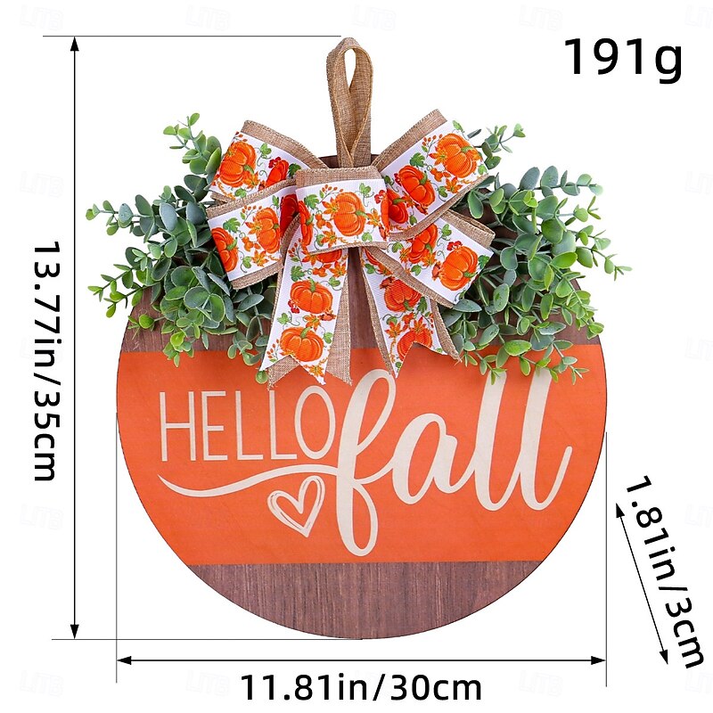 Fall Wooden Sign for Thanksgiving Autumn Harvest, Pumpkin Bow Door Hanging, Rustic Porch and Window Decor3