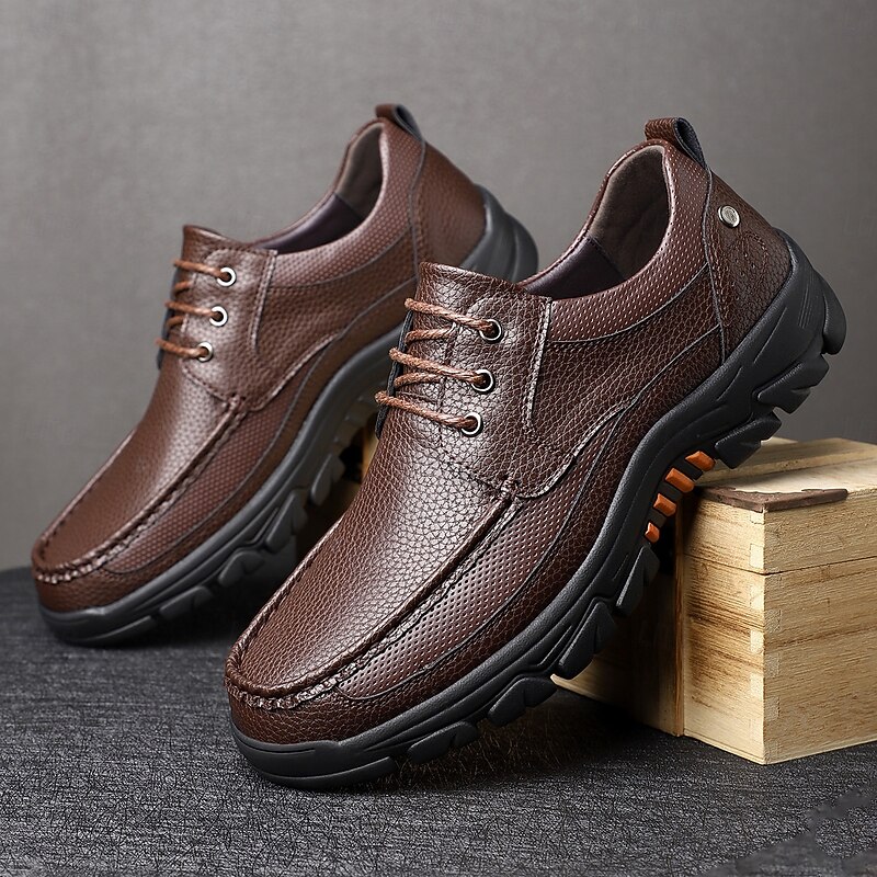 Men's Brown Faux Leather Lace-Up Casual Shoes, Comfortable Walking Shoes for Office Wear, Daily Commute and Leisure Time4