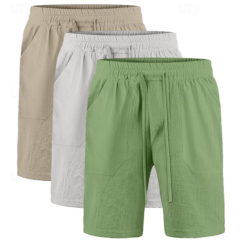 Men's Shorts Linen Shorts Summer Shorts Beach Shorts Pocket Drawstring Elastic Waist Plain Comfort Breathable Knee Length Casual Daily Holiday Vacation Fashion White+Black+Gray black+khaki+blue3