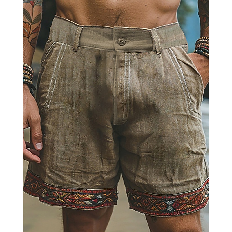 Men's Shorts Linen Shorts Summer Shorts Beach Shorts Buttons Pocket Bohemian Comfort Breathable Short Vacation Holiday Beach Hawaiian Boho Khaki