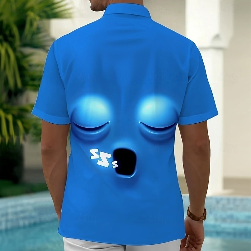 Men's Cartoon Funny Human face Shirt Summer Shirt Button Up Shirt Short Sleeve Fashion Casual Vacation Party Holiday Summer Spring Turndown 3D Print Collared Shirts Front One Pocket Blue2