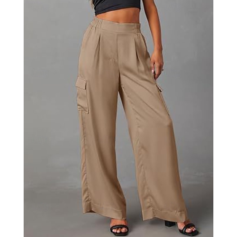 Women's Cargo Pants Slacks Streetwear Casual Full Length Natural Plain Pocket Elastic Waist Comfy Outdoor Comfortable Vacation Going out Apricot Black Blue Brown Fall Regular Fit3