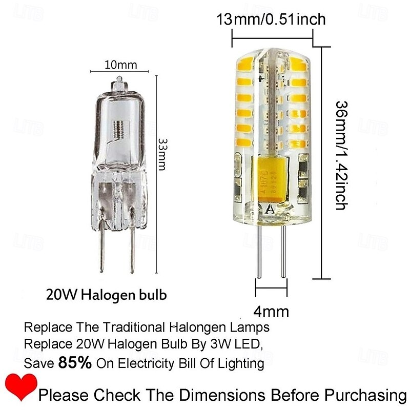 G4 LED Bulbs AC/DC 12V JC Bi-Pin Base Light Bulbs 3W Equiavlent to 30W Halogen Bulb White Warm White Red Blue Green 6Pcs4