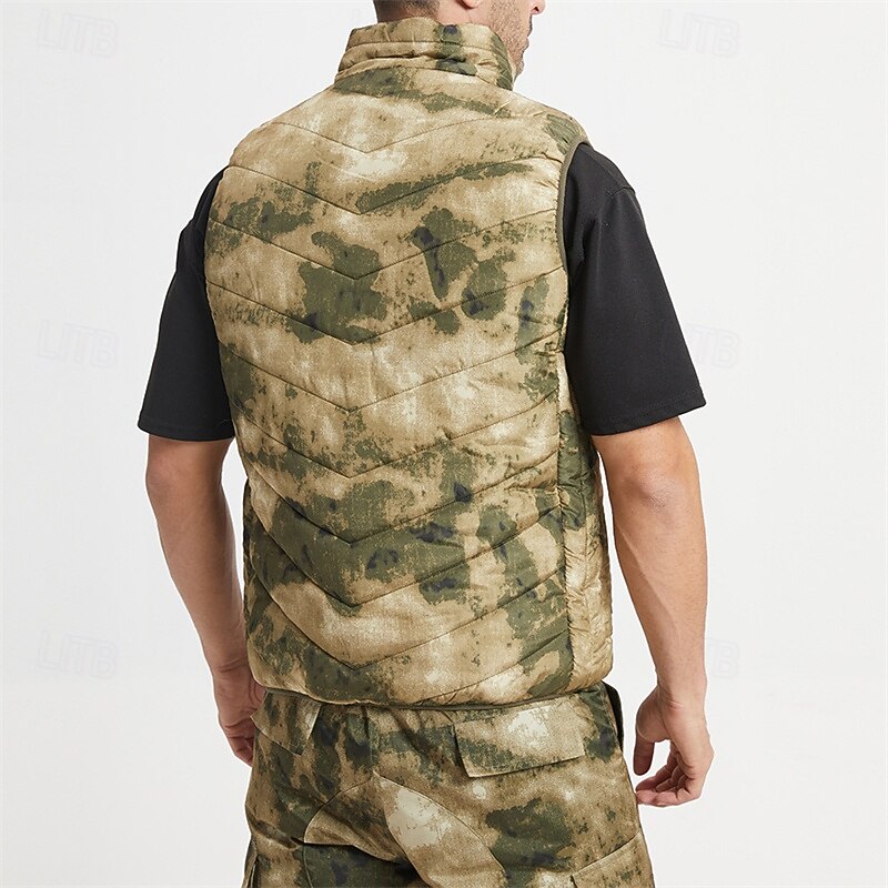 Men's Hiking Vest Quilted Puffer Vest Sleeveless Vest Outdoor Thermal Warm Lightweight Breathable Winter Zipper Polyester Camo Yellow Green+Yellow Hunting Fishing Climbing4