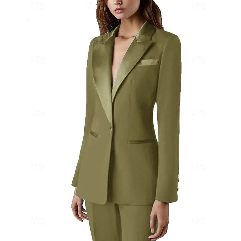 Women's 2 Pieces Suits Formal Wedding Guest Stretch Crepe Elegant Simple Casual Long Sleeve Floor Length Peak Lapel Single Breasted2