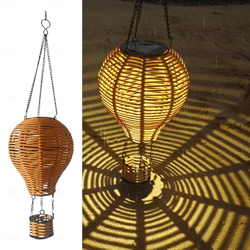1 Pc Outdoor Solar Waterproof Imitation Vine Weaving Hot Air Balloon Lantern Courtyard Garden Path Terrace Tree Creative Pendant Landscape Light2
