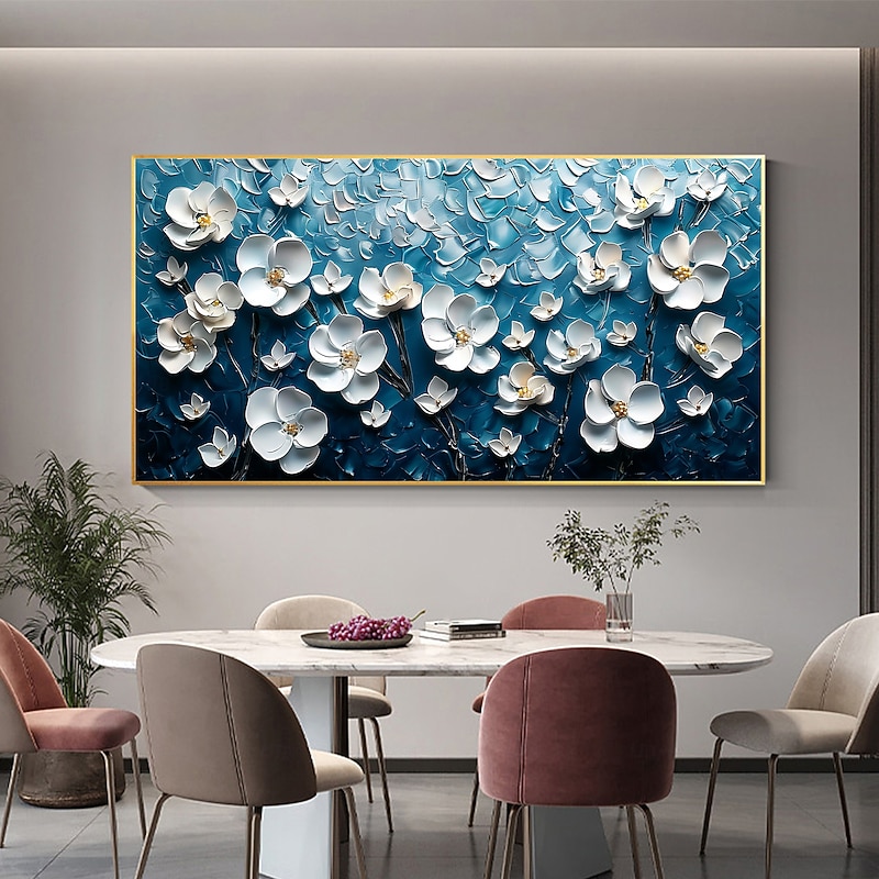 Handmade Original White Flower Oil Painting On Canvas Abstract Landscape Wall Art for Home Decor With Stretched Frame Without Inner Frame Painting4