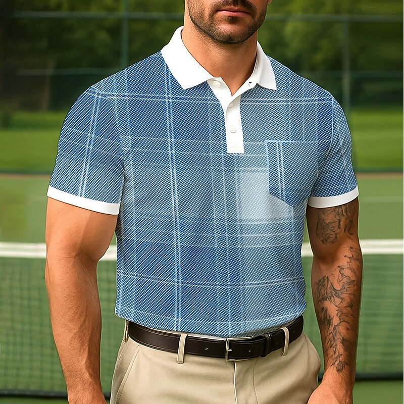 Men's Color Block Polo Short Sleeve Turndown Business Casual Daily Sports & Outdoor Athleisure Casual Daily Pocket Buttons Summer Robin's Egg Blue Grey Green