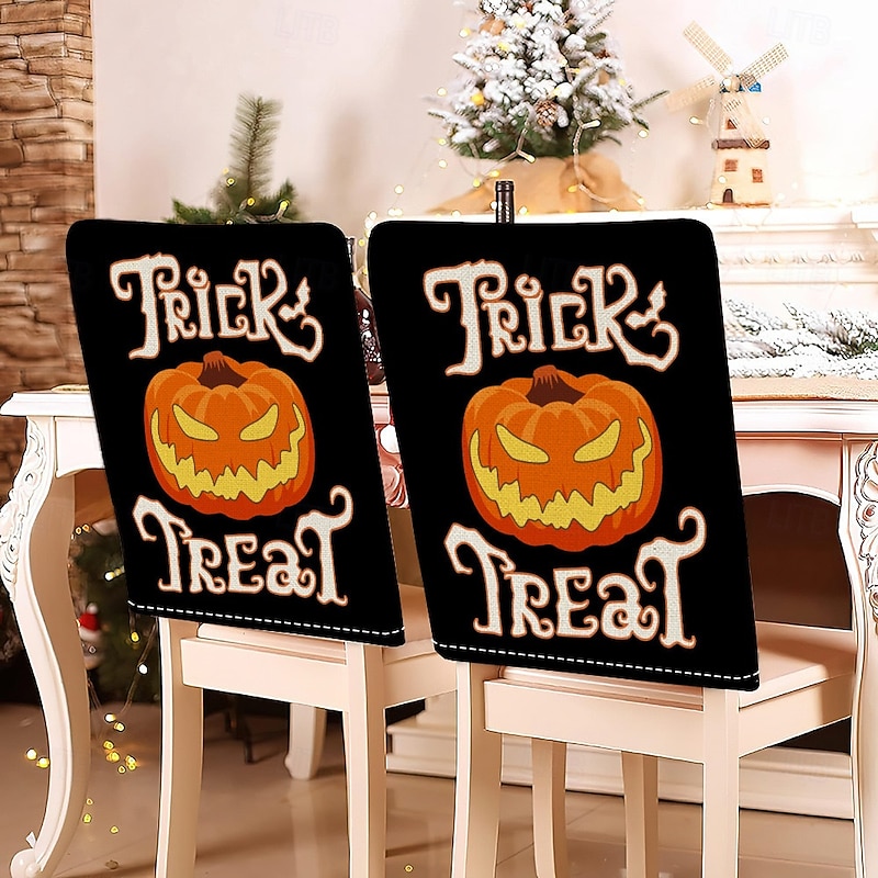Halloween Printed Dining Chair Covers - Festive Spooky Design, Stretchable and Durable, Perfect for Dining Room Party Decorations