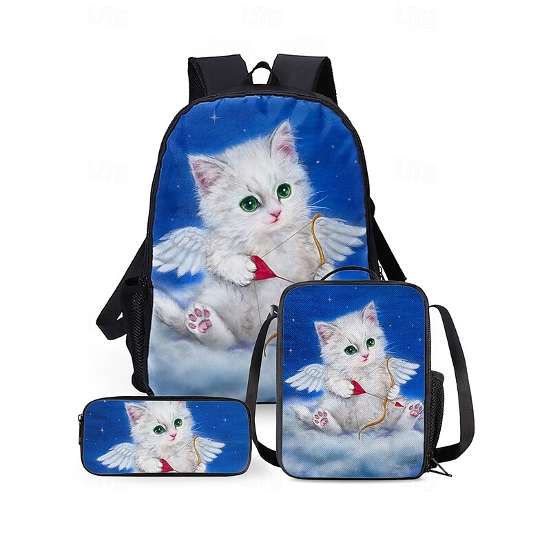 Kid's Funny Cat Violin Three-Piece Backpack - Durable, Stylish Campus Casual Bag for Boys and Teens Kayomi Harai