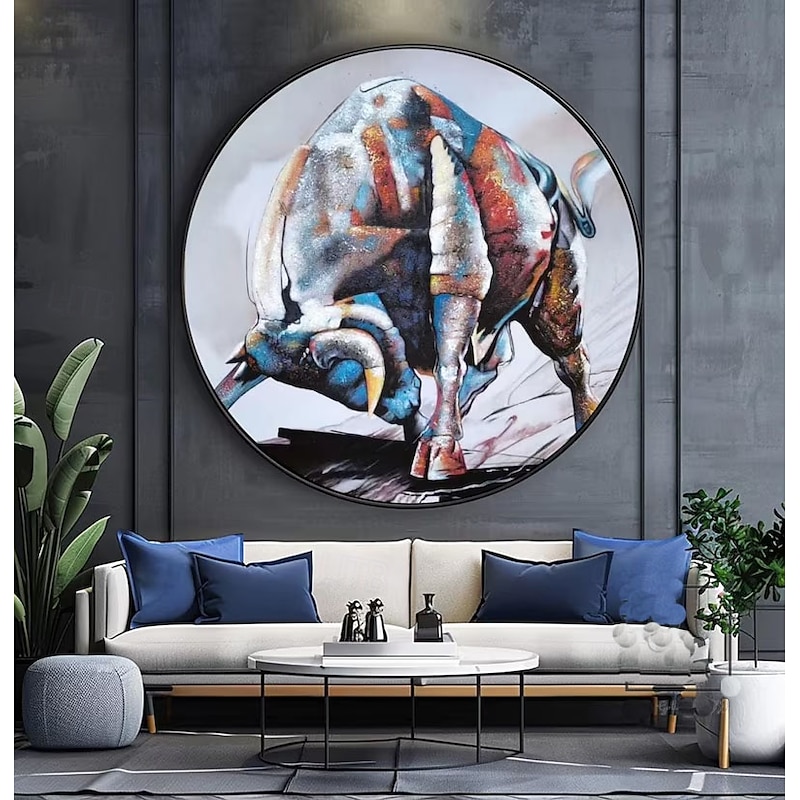 Hand Painted Abstract Bull Bullfight Oil Painting Canvas Painting Wall Art Pictures for Living Room Office Decor