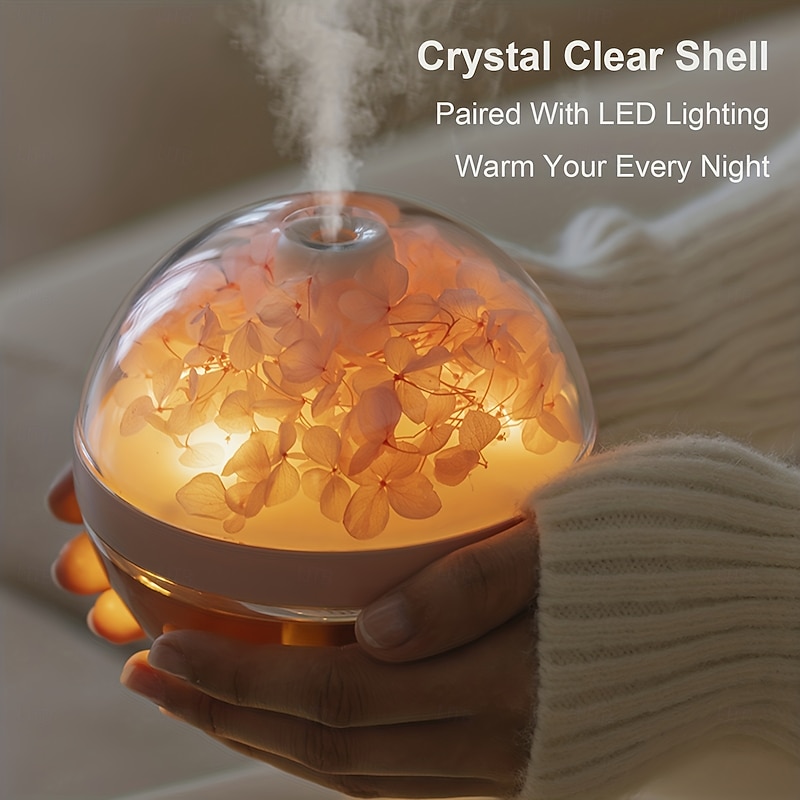 1pc 270ml Whimsical Spherical Air Humidifier with LED Night Light Color-Changing Flowers & Fragrance Diffuser  Silent Operation USB Rechargeable Perfect for Home Bedroom Office and Relaxation