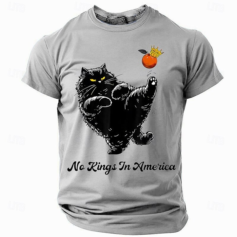 American Independence Day Men's Cat T Shirt Short Sleeve T shirt 3D Print Crew Neck Shirt Fashion Daily Basic Street Casual Daily Light Blue Khaki Gray Summer Spring All Seasons Clothing Apparel S M