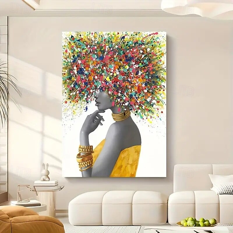 1pcs Frameless Modern African Girl Abstract Afro Head Cloth Wall Art Colorful Living Room Bedroom Decoration Modern Art Poster Frameless2
