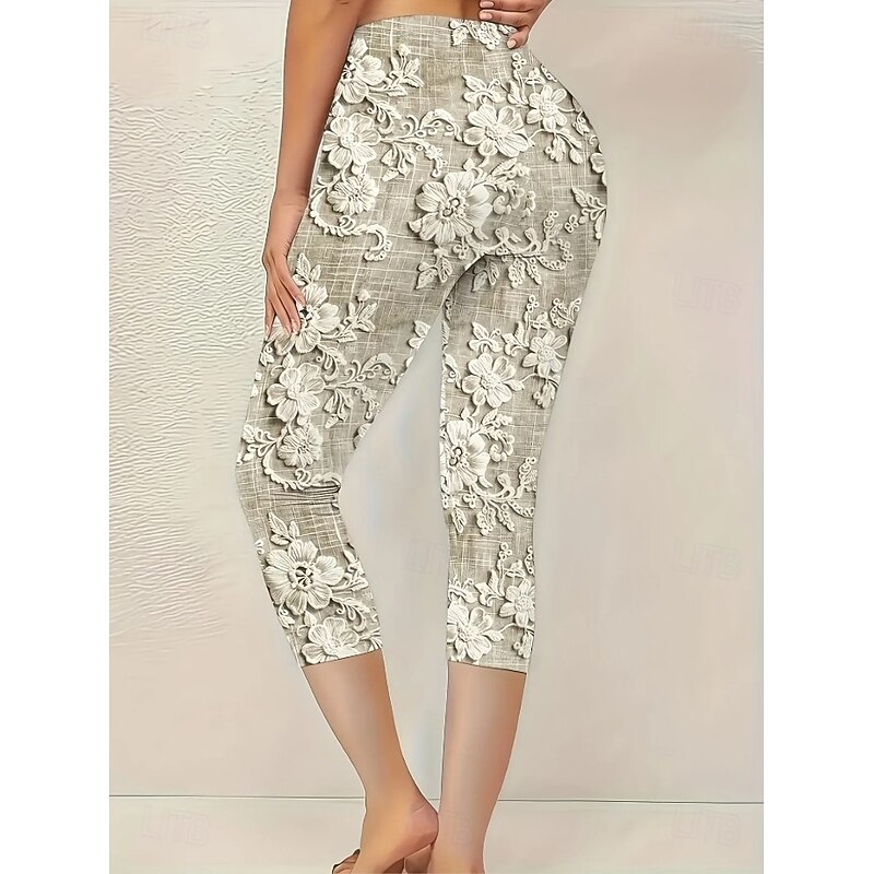 Women's Leggings Vacation Vintage Ethnic Style Calf-Length High Waist Floral Graphic Quick Dry Soft Comfortable Stretchy Formal Outdoor Vacation Buff Summer Spring Skinny2
