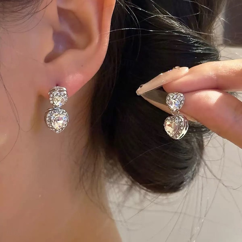 Women's Stud Earrings Geometrical Heart Joy Tropical Stylish Luxury Earrings Jewelry Silver For Party