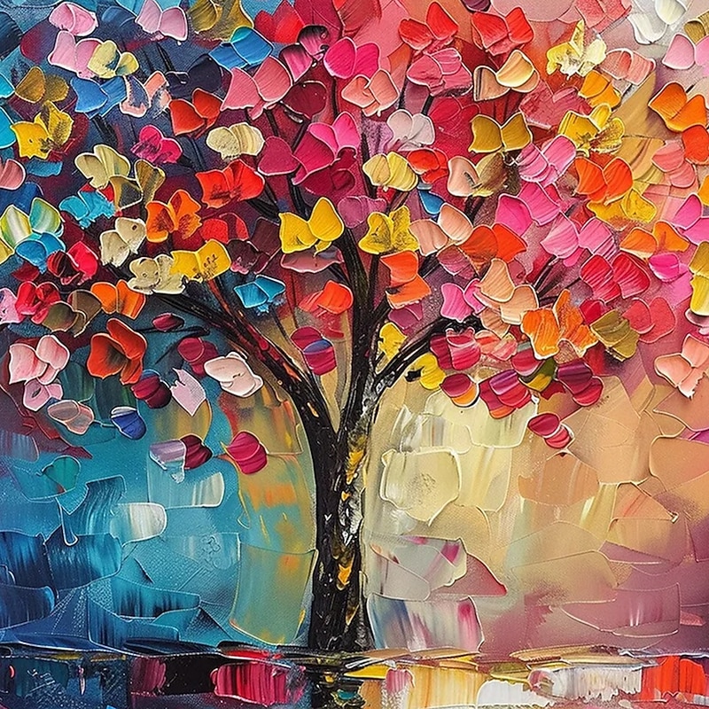 Handmade Original Colorful Tree Oil Painting On Canvas Abstract Tree Scenery Wall Art for Home Decor With Stretched Frame Without Inner Frame Painting4