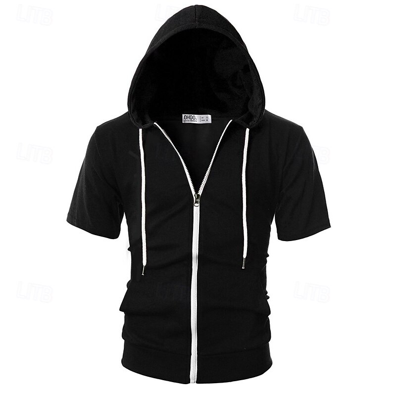 Men's Hoodie Full Zip Hoodie Black Pink Dark Gray Gray Hooded Plain Zip Up Pocket Sports & Outdoor Daily Holiday Polyester Streetwear Basic Casual Summer Clothing Apparel Hoodies Sweatshirts  Short3