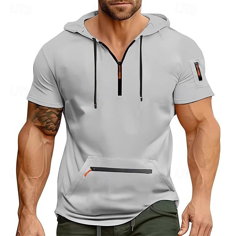 Men's Hoodie Quarter Zip Hoodie Black Navy Blue Blue Khaki Light Grey Hooded Plain Pocket Quarter Zip Sports & Outdoor Daily Holiday Polyester Streetwear Basic Casual Summer Clothing Apparel Hoodies
