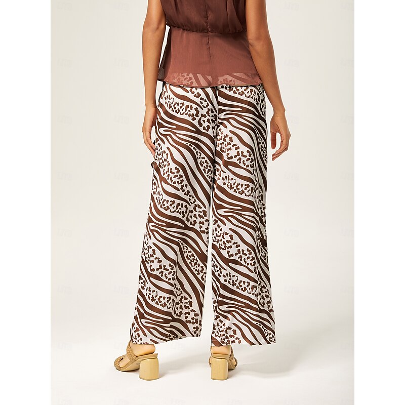 Elastic Waist Animal Print Wide-Leg Pants3
