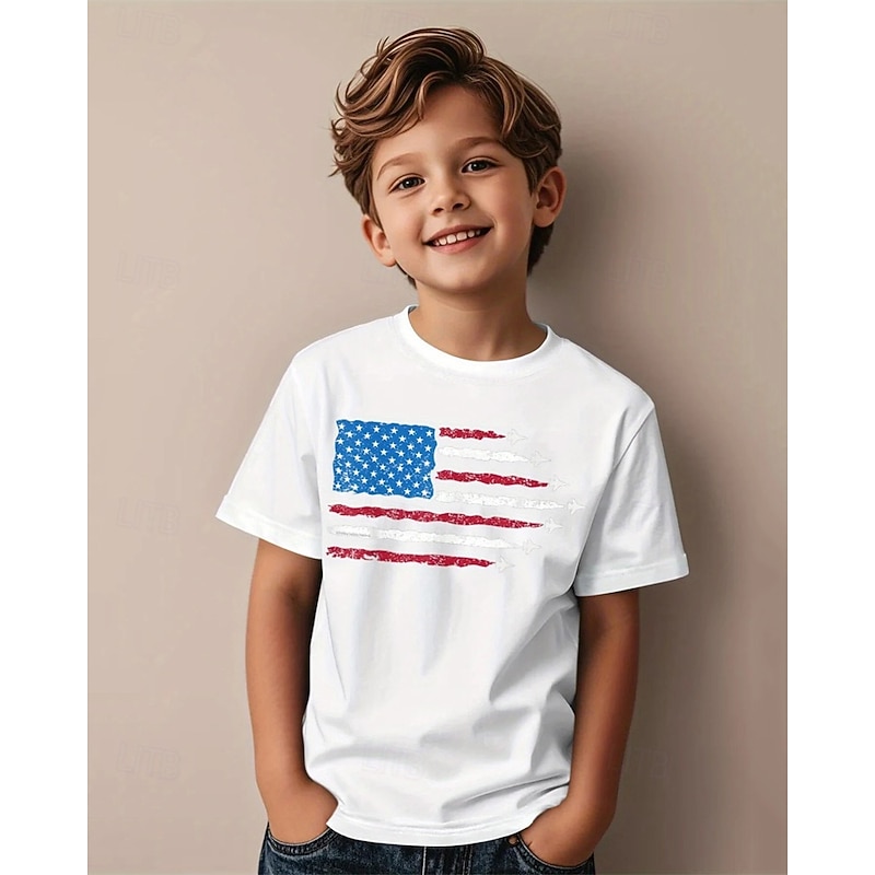American Independence Day Boys' 3D Flag T shirt Tee Short Sleeve Summer Spring Fashion Basic Kids 4-12 Years Crew Neck Outdoor Casual Daily Regular Fit3