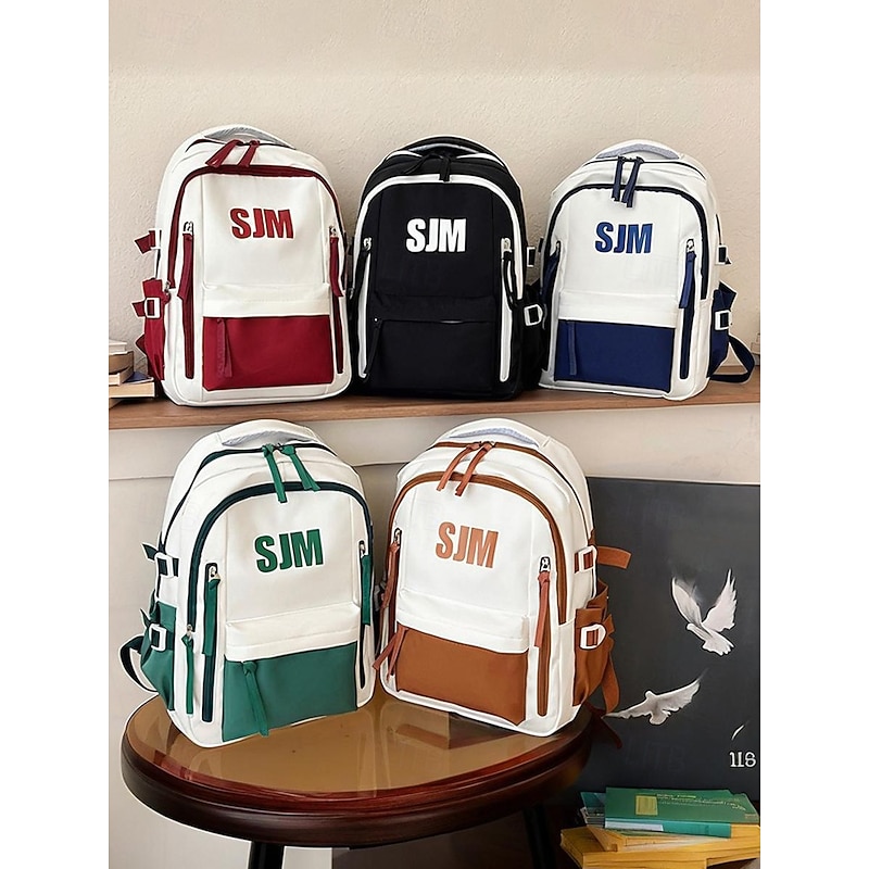 Women's Preppy Multicolor Backpack with SJM Logo - Lightweight and durable with adjustable shoulder straps, Suitable for casual bags and school bags for daily use3