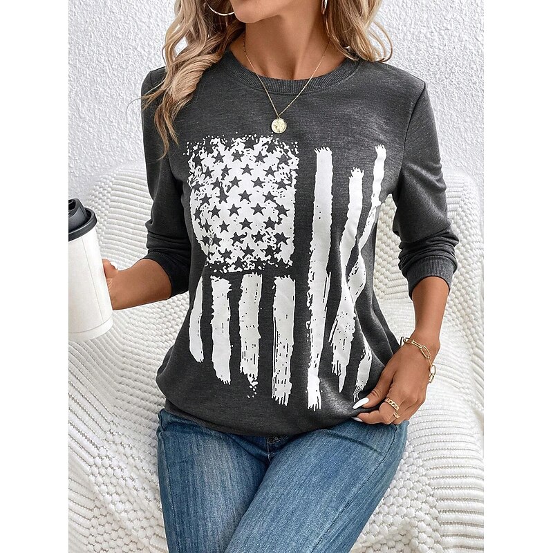 Women's Pullover Sweatshirt Graphic Striped Casual Long Sleeve Crew Neck Regular Tops Home Street Dailywear Print White Pink Blue Brown Gray Summer Spring Fall Winter