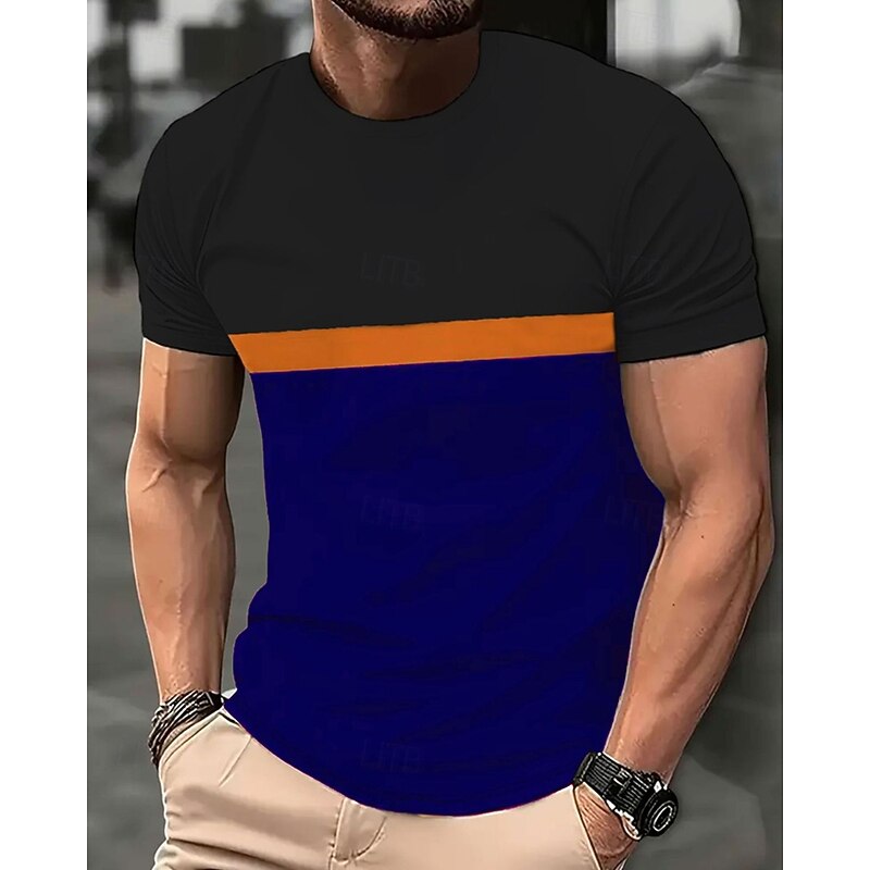 Men's T Shirt Tee Short Sleeve Shirt Tee Top Short Sleeve Crew Neck Summer Spring Color Block Fashion Designer Basic Splice Vacation Street Going out Black Yellow Red Top Tee for Men4